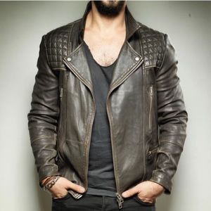 All Saints Conroy Leather Biker Jacket in Brown size Small